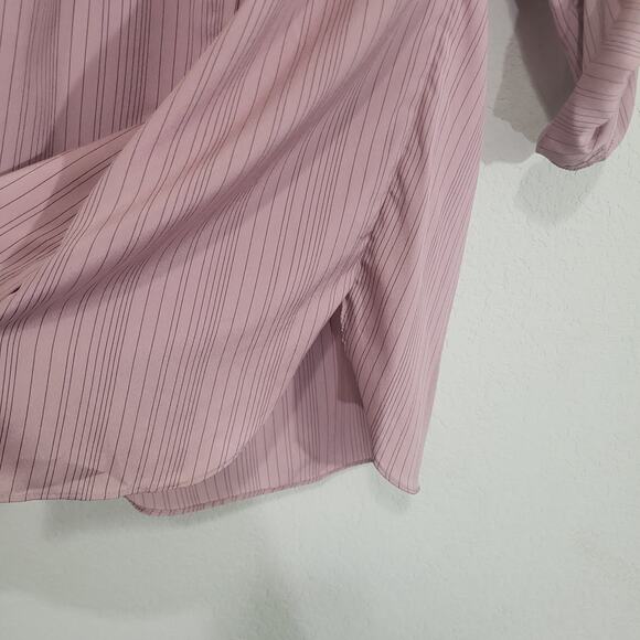 Vintage Blouse First Glance Women Small Pink Pinstripe Roll Up Sleeve 80s Retro - Picture 9 of 11